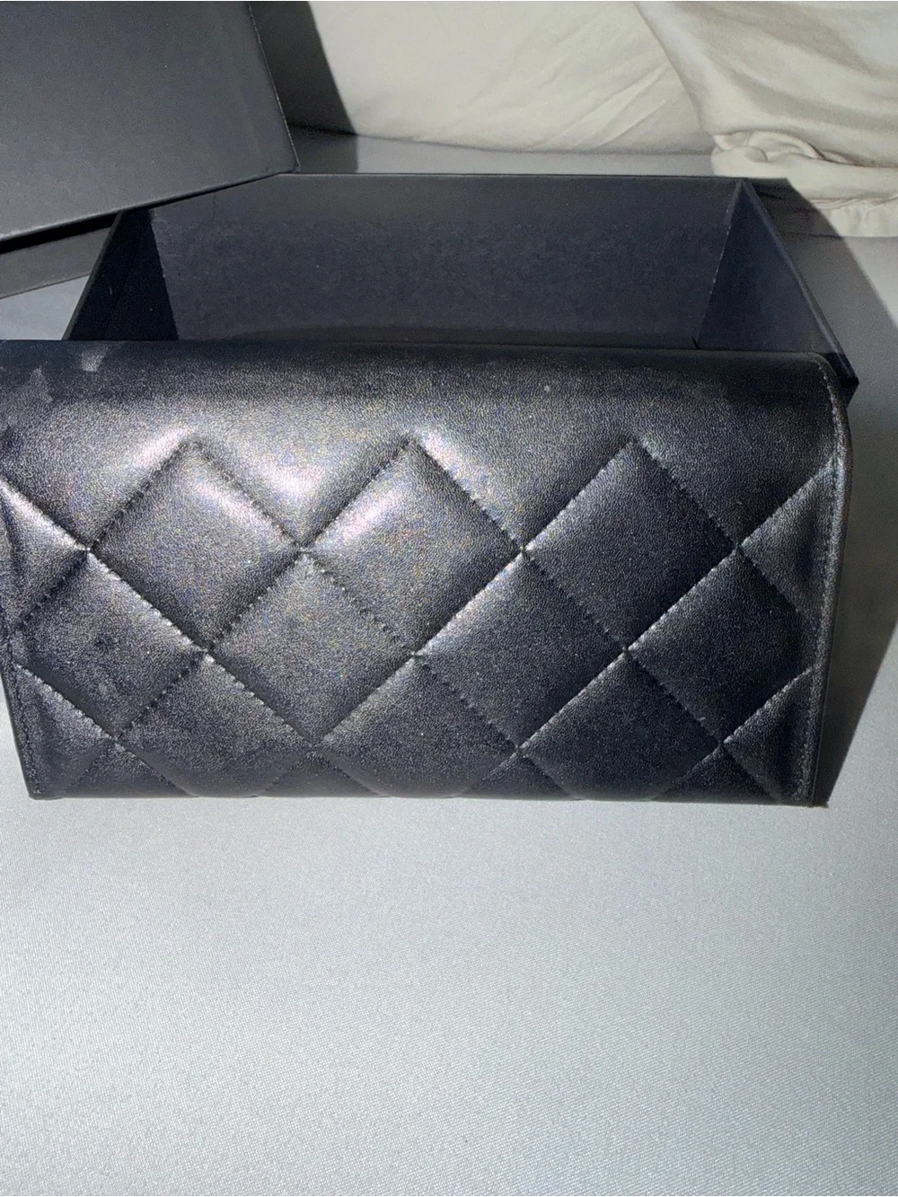 CHANEL calf skin sunglasses cash with Embossed Logo and a box
